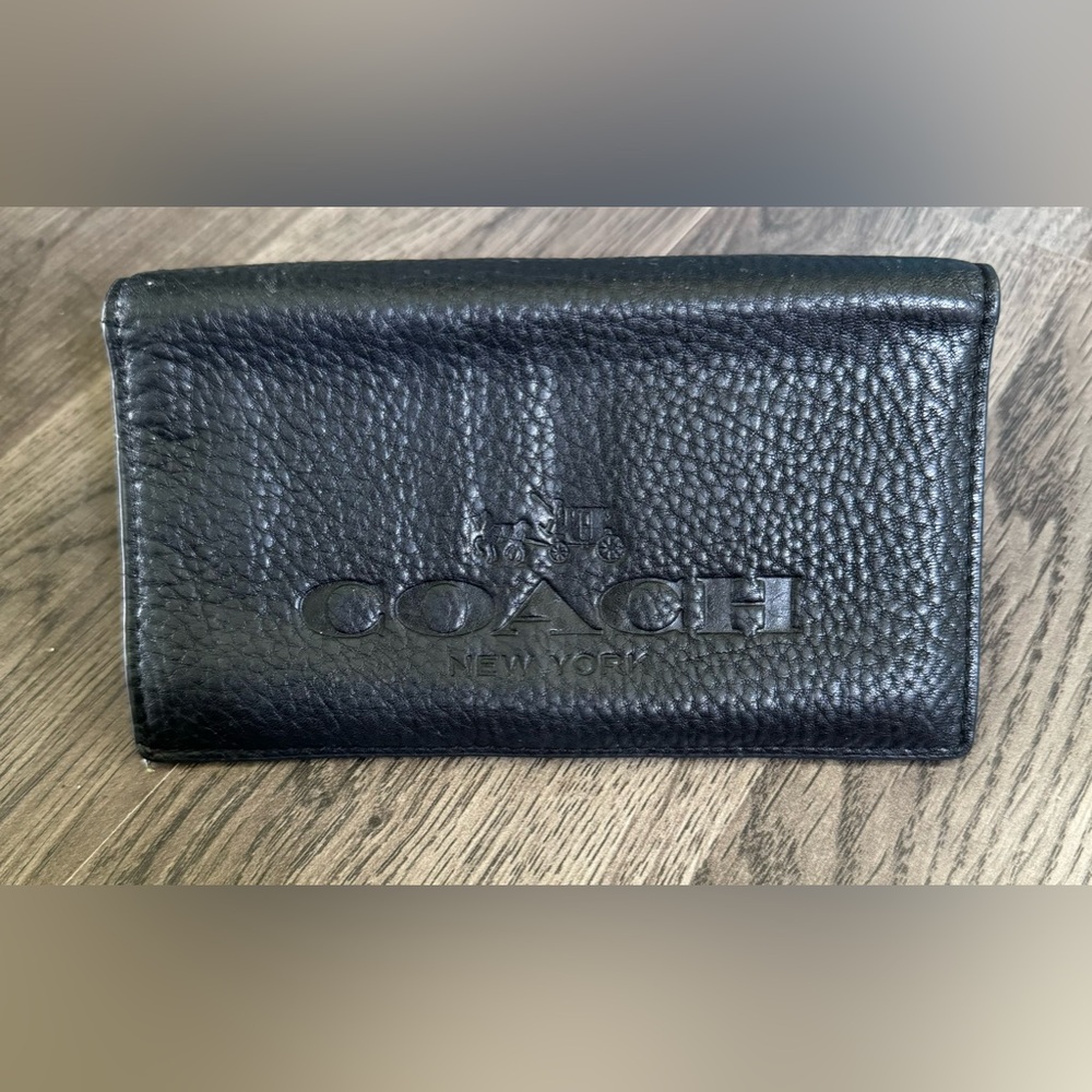 Coach Leather Horse & Carriage Checkbook Holder Insert Wallet Sleeve Black